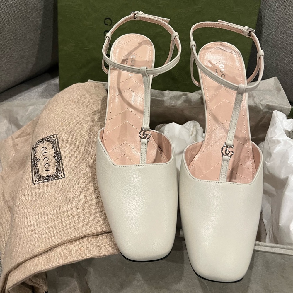 New Gucci GG Marmont mini cream slingback pumps - Picture 4 of 15